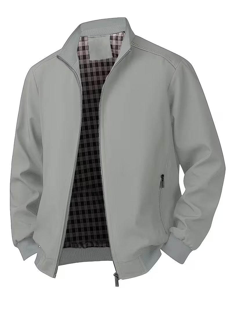 Men's Casual Bomber Jacket with Upright Collar