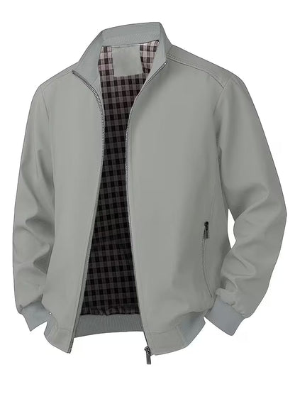 Men's Casual Bomber Jacket with Upright Collar