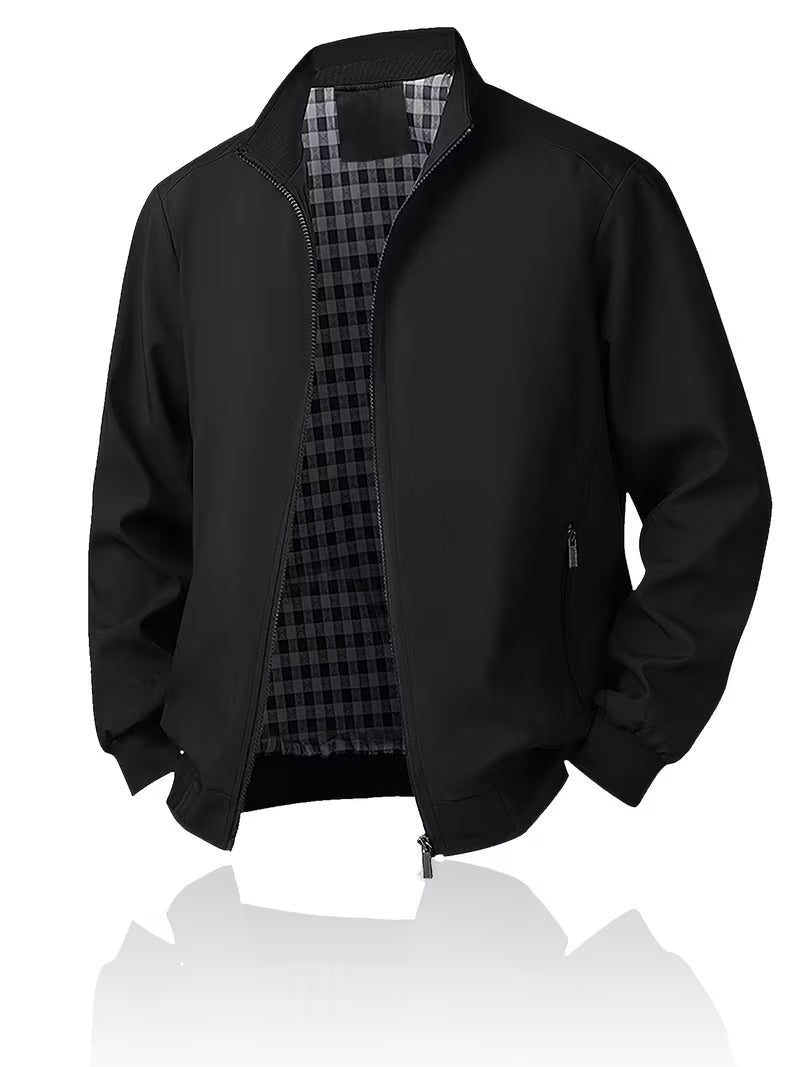 Men's Casual Bomber Jacket with Upright Collar