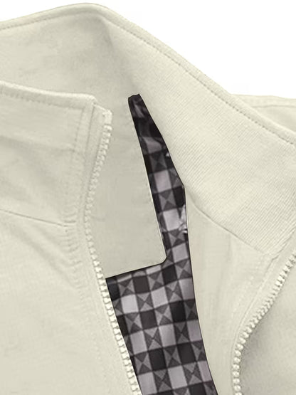 Men's Casual Bomber Jacket with Upright Collar