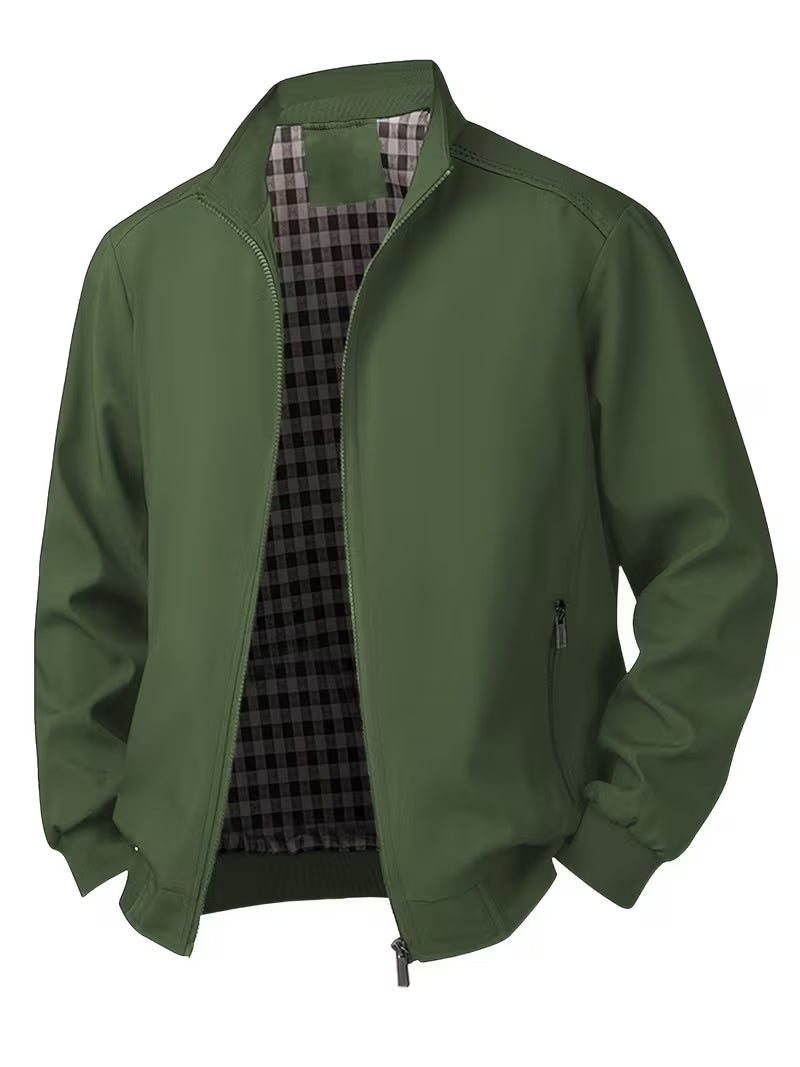 Men's Casual Bomber Jacket with Upright Collar