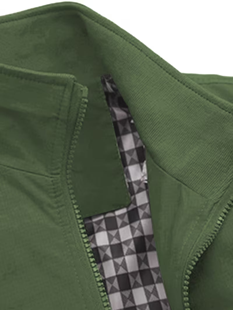 Men's Casual Bomber Jacket with Upright Collar