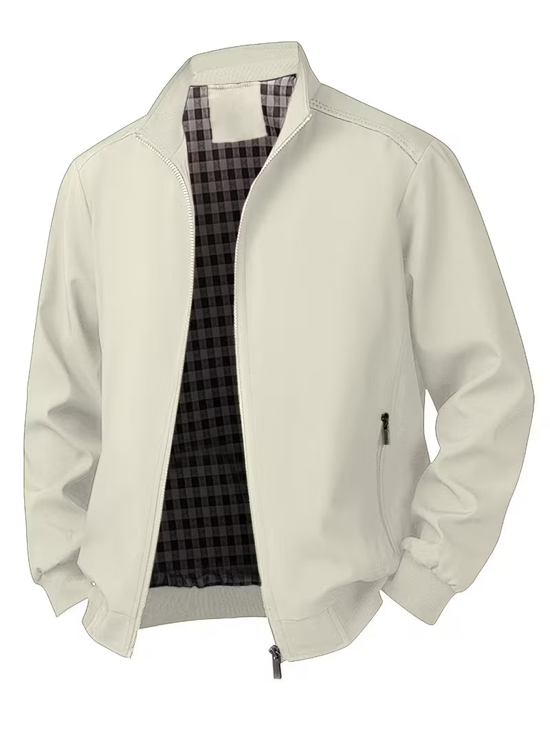 Men's Casual Bomber Jacket with Upright Collar