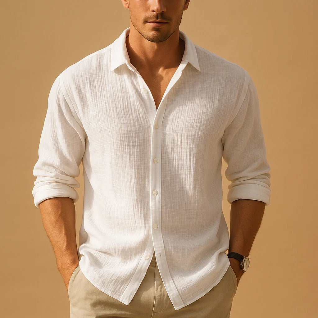 Men's Casual Button-Down Shirt with Stand-Up Collar