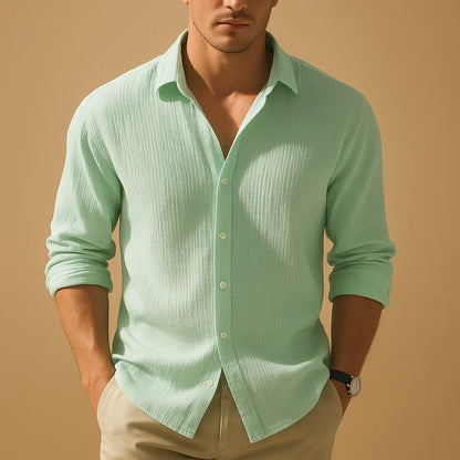 Men's Casual Button-Down Shirt with Stand-Up Collar