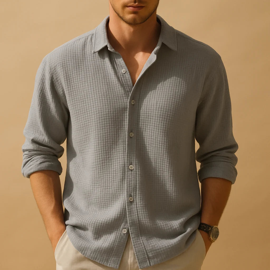 Men's Casual Button-Down Shirt with Stand-Up Collar