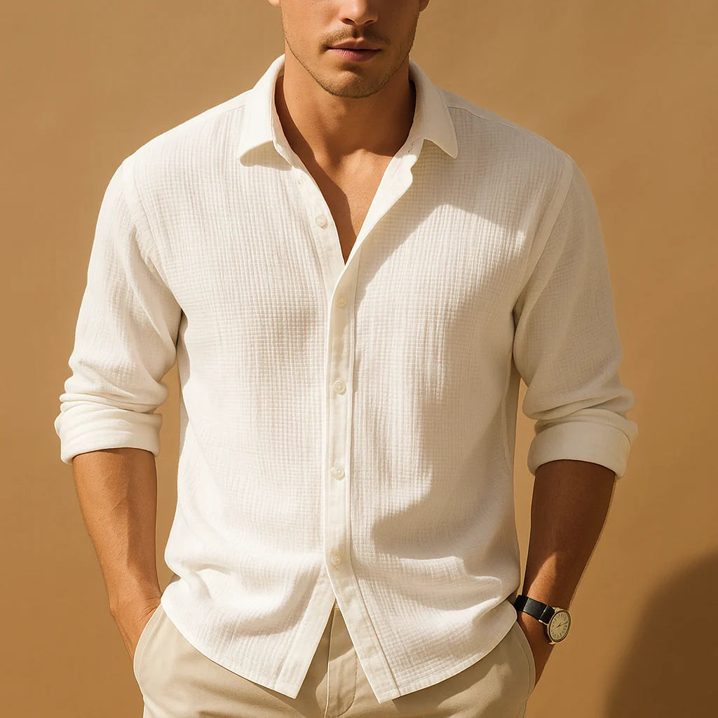 Men's Casual Button-Down Shirt with Stand-Up Collar