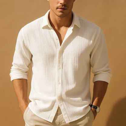 Men's Casual Button-Down Shirt with Stand-Up Collar