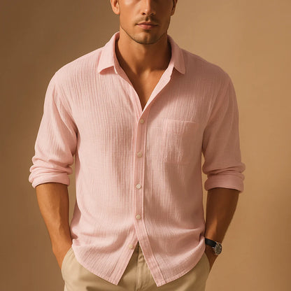 Men's Casual Button-Down Shirt with Stand-Up Collar
