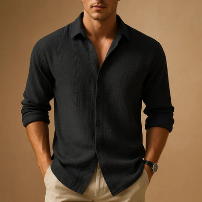 Men's Casual Button-Down Shirt with Stand-Up Collar