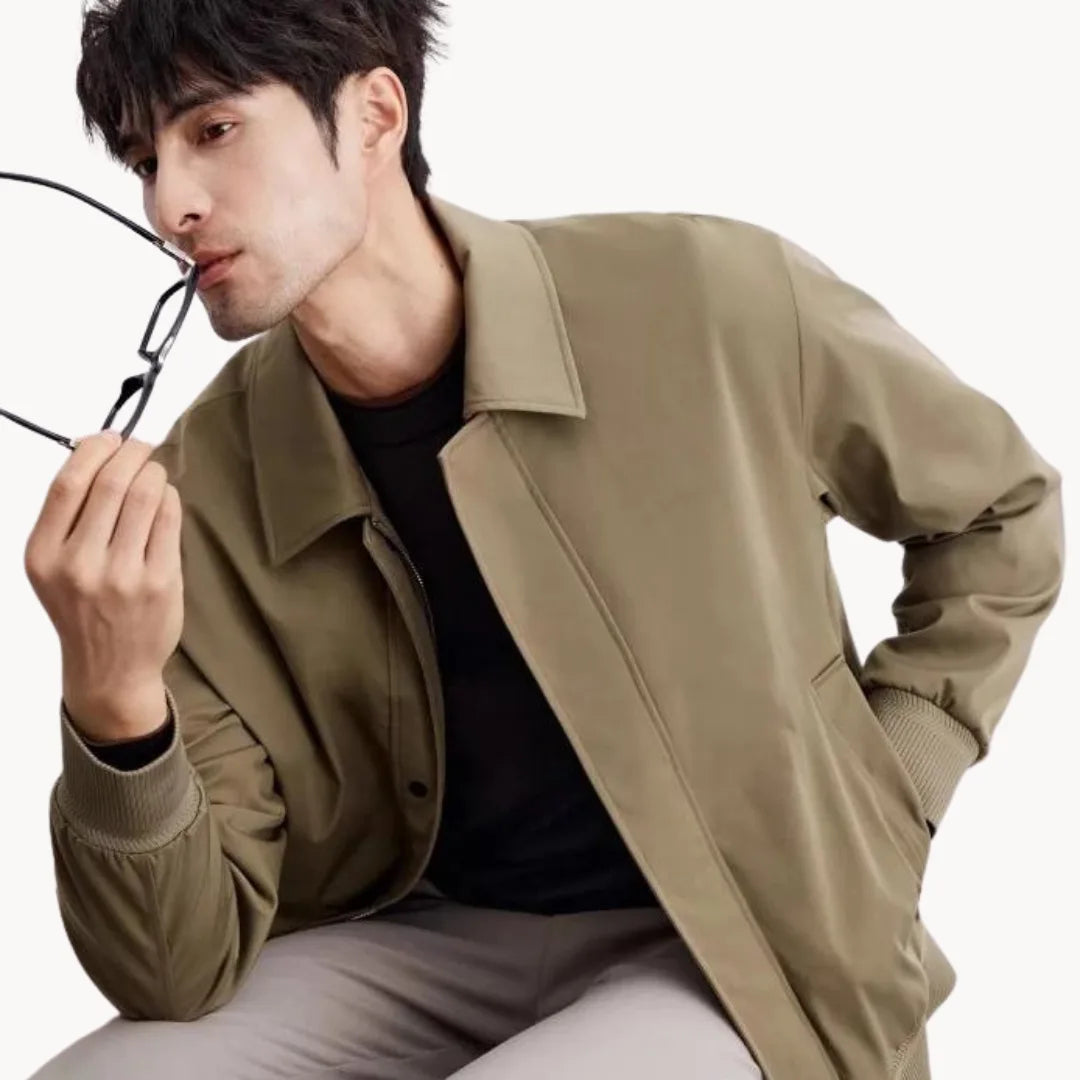 Men's Casual Button-Up Jacket with Elastic Hem