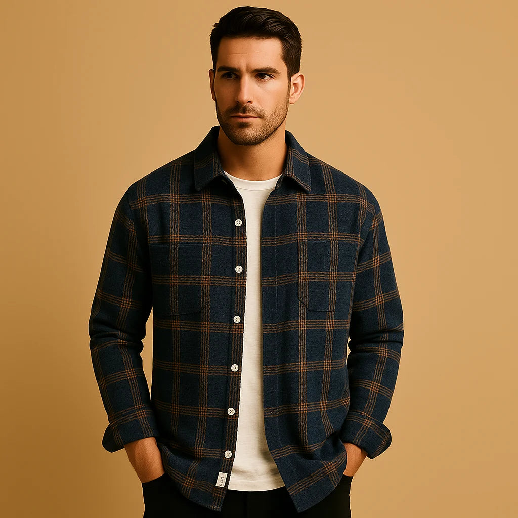 Men's Casual Checked Shirt with Button Closure