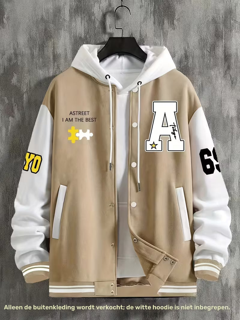 Men's Casual Color-Block Jacket with Baseball Collar