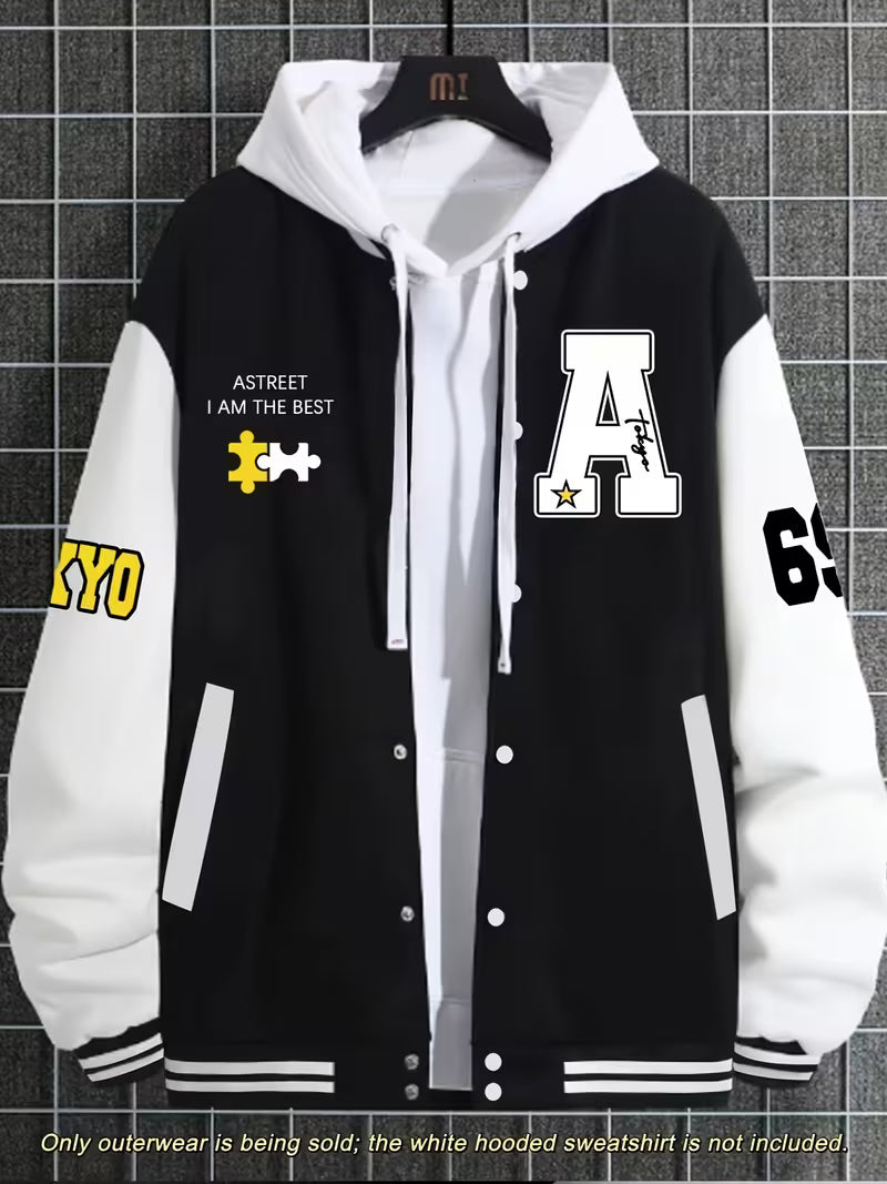 Men's Casual Color-Block Jacket with Baseball Collar
