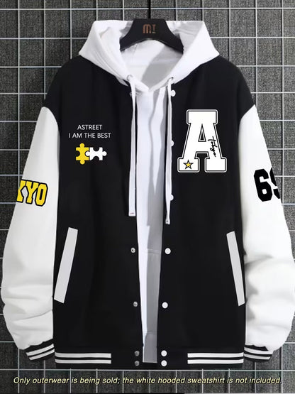 Men's Casual Color-Block Jacket with Baseball Collar
