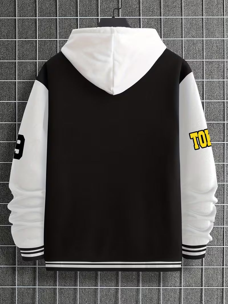 Men's Casual Color-Block Jacket with Baseball Collar