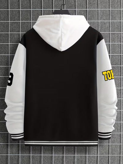 Men's Casual Color-Block Jacket with Baseball Collar