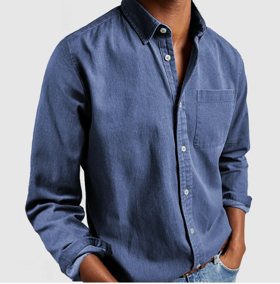 Men's Casual Denim Button-Down Shirt