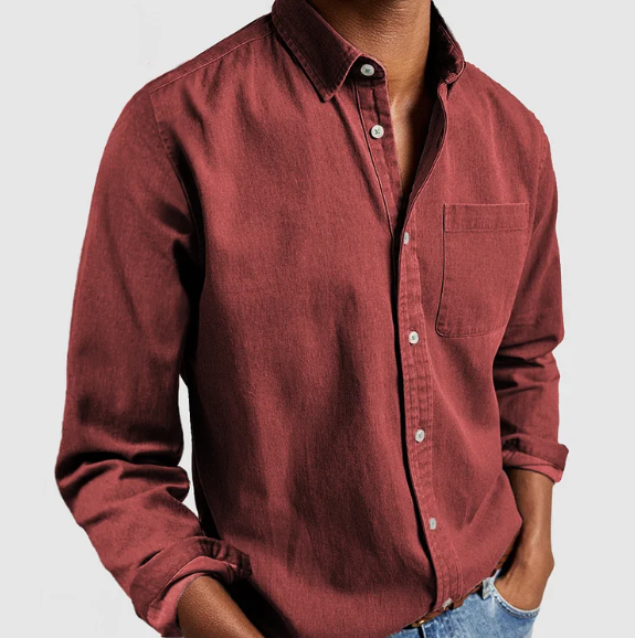 Men's Casual Denim Button-Down Shirt