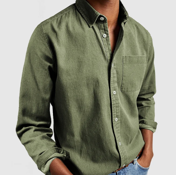 Men's Casual Denim Button-Down Shirt