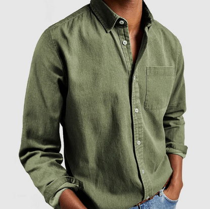 Men's Casual Denim Button-Down Shirt