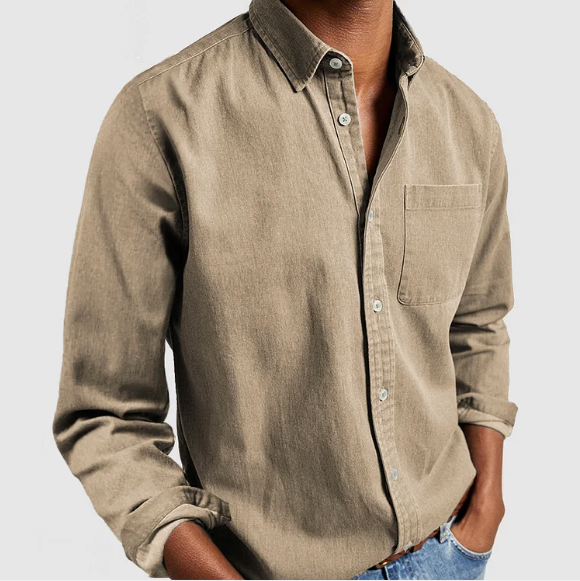 Men's Casual Denim Button-Down Shirt