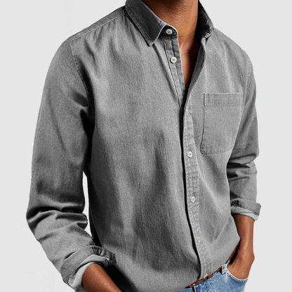Men's Casual Denim Button-Down Shirt