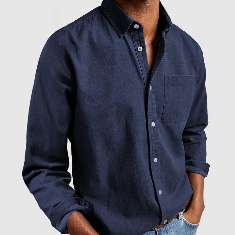 Men's Casual Denim Button-Down Shirt