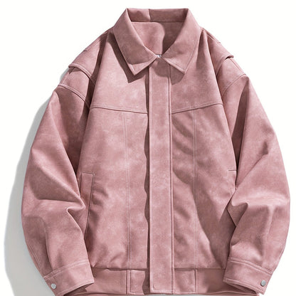 Men's Casual Faux Leather Jacket with Flap Collar
