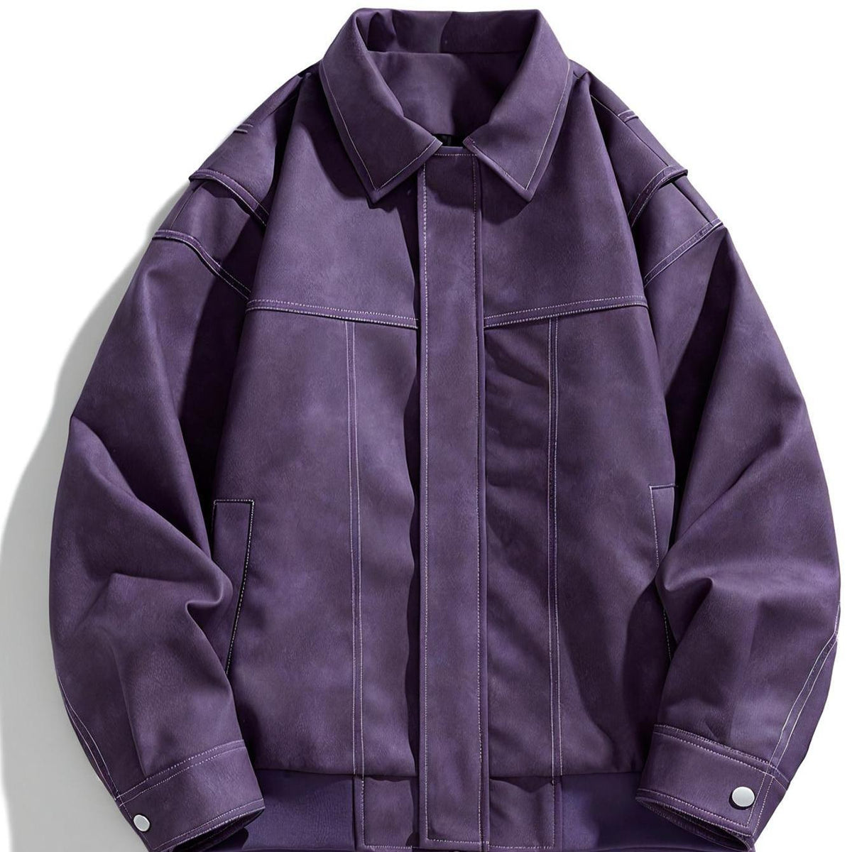 Men's Casual Faux Leather Jacket with Flap Collar