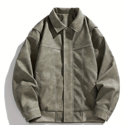 Men's Casual Faux Leather Jacket with Flap Collar