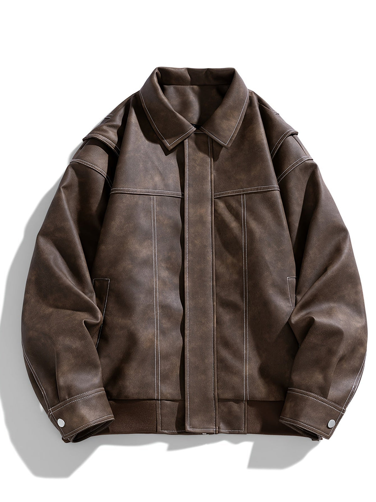 Men's Casual Faux Leather Jacket with Flap Collar