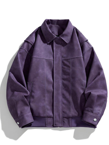 Men's Casual Faux Leather Jacket with Flap Collar