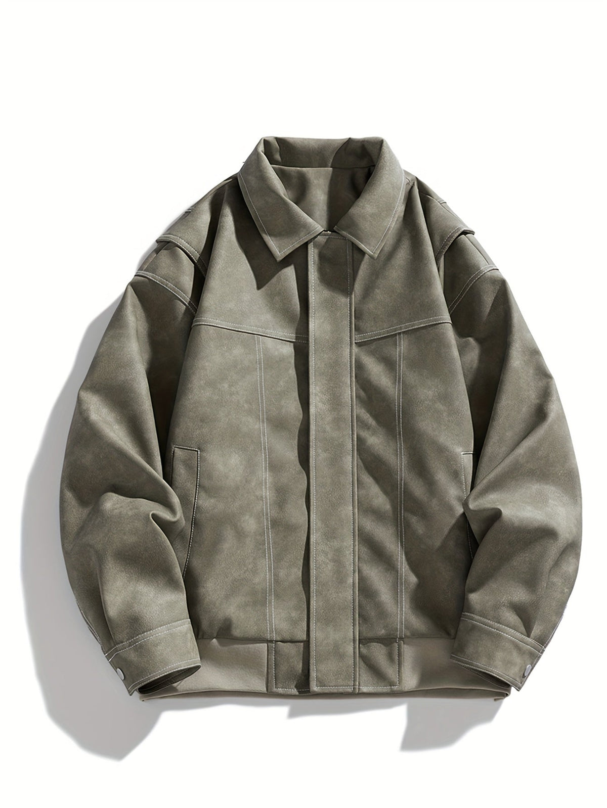 Men's Casual Faux Leather Jacket with Flap Collar