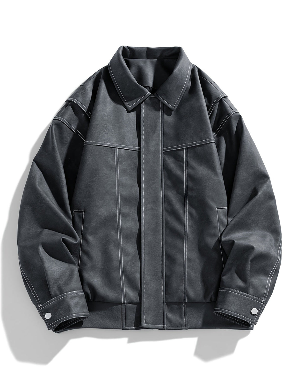 Men's Casual Faux Leather Jacket with Flap Collar
