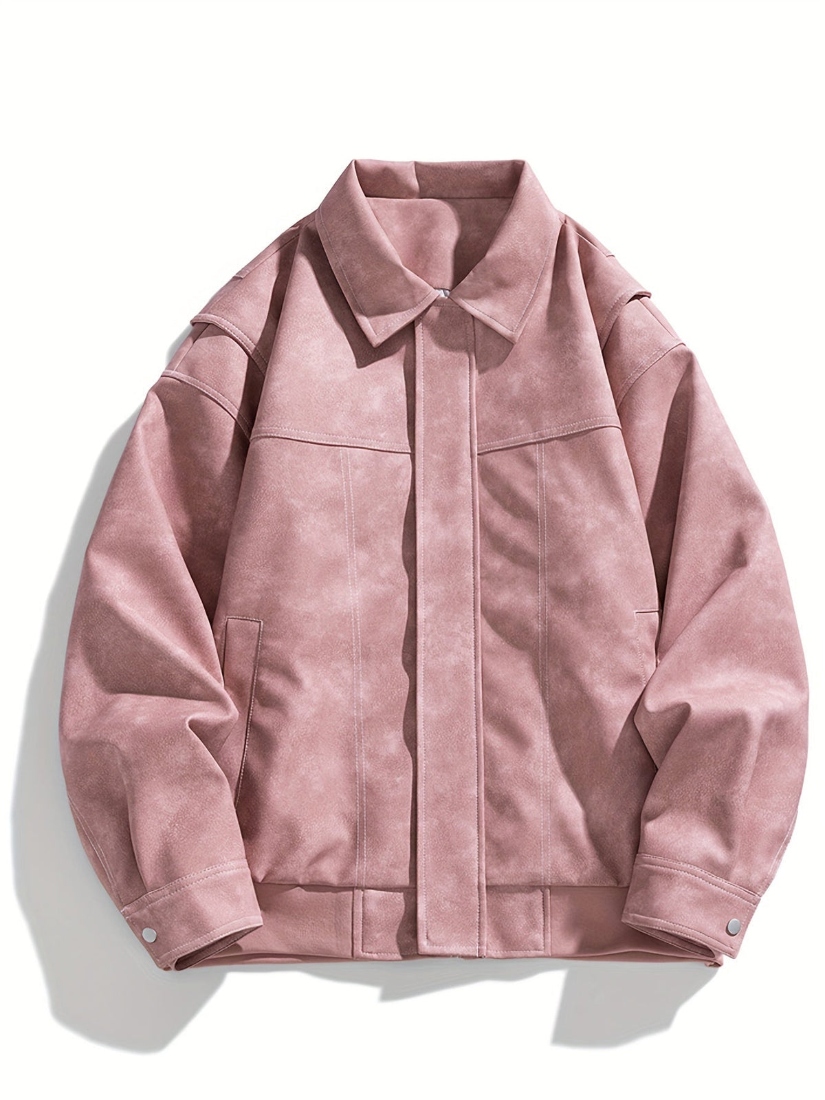 Men's Casual Faux Leather Jacket with Flap Collar