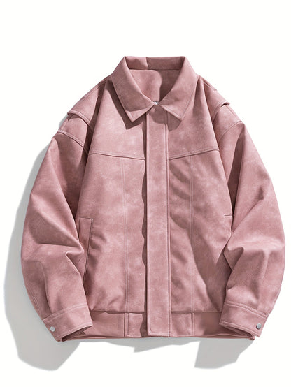 Men's Casual Faux Leather Jacket with Flap Collar
