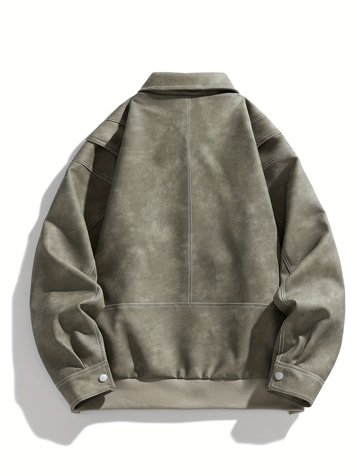 Men's Casual Faux Leather Jacket with Flap Collar