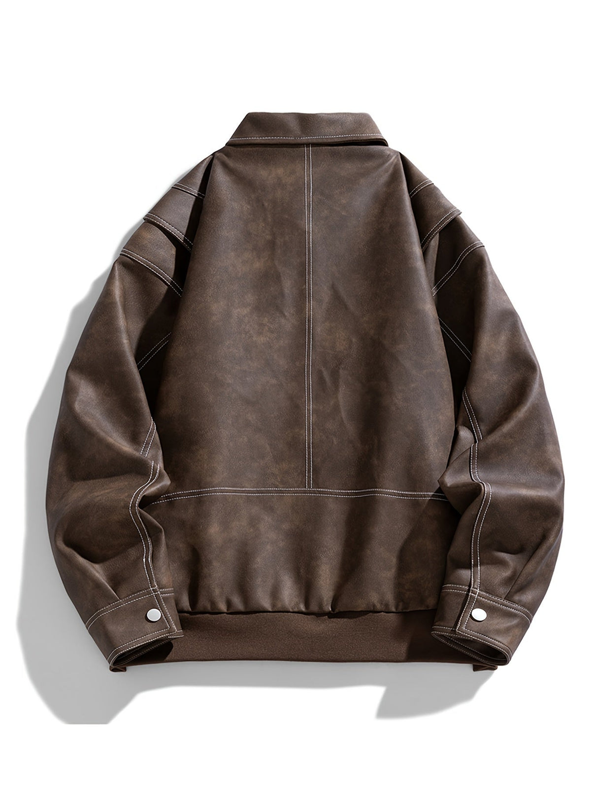 Men's Casual Faux Leather Jacket with Flap Collar