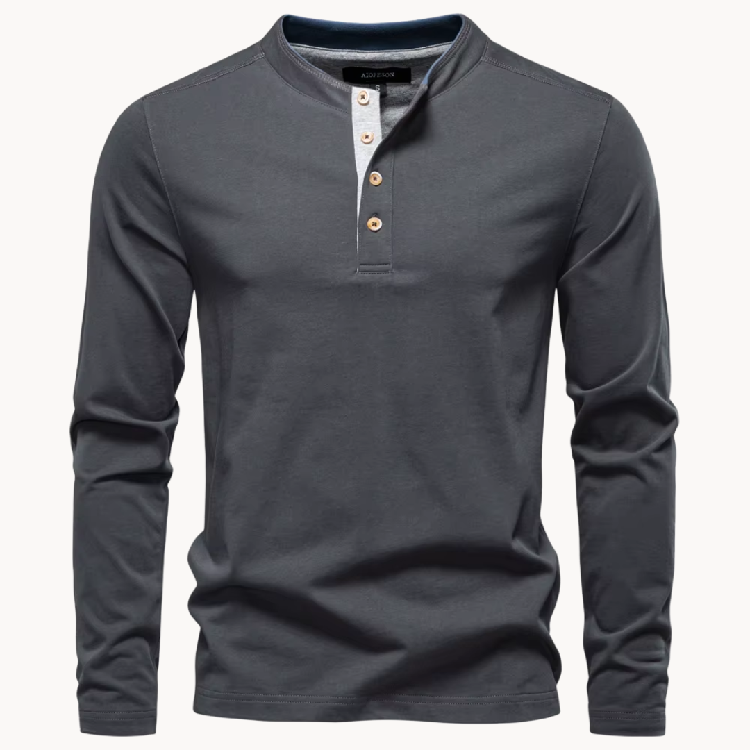 Men's Casual Henley Shirt with Button Neckline