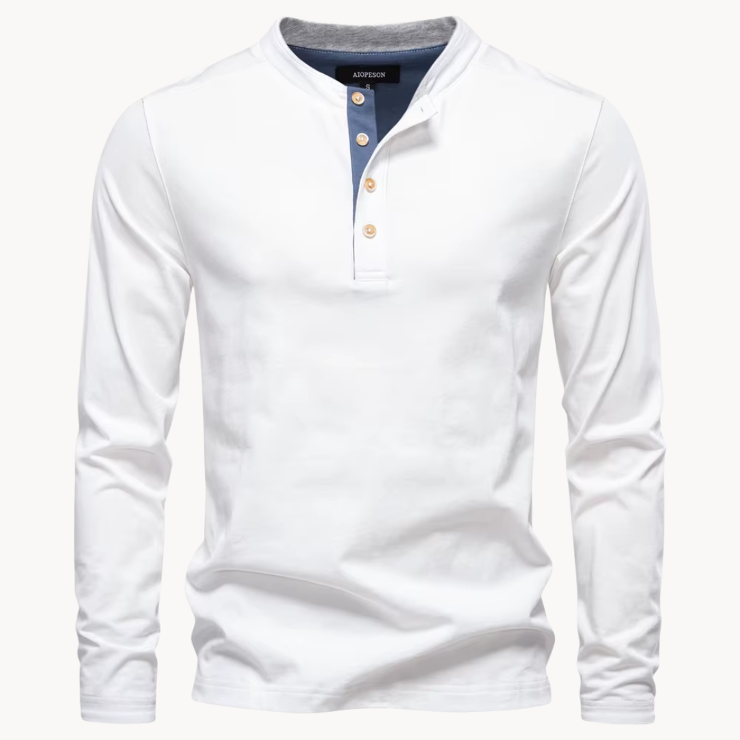 Men's Casual Henley Shirt with Button Neckline