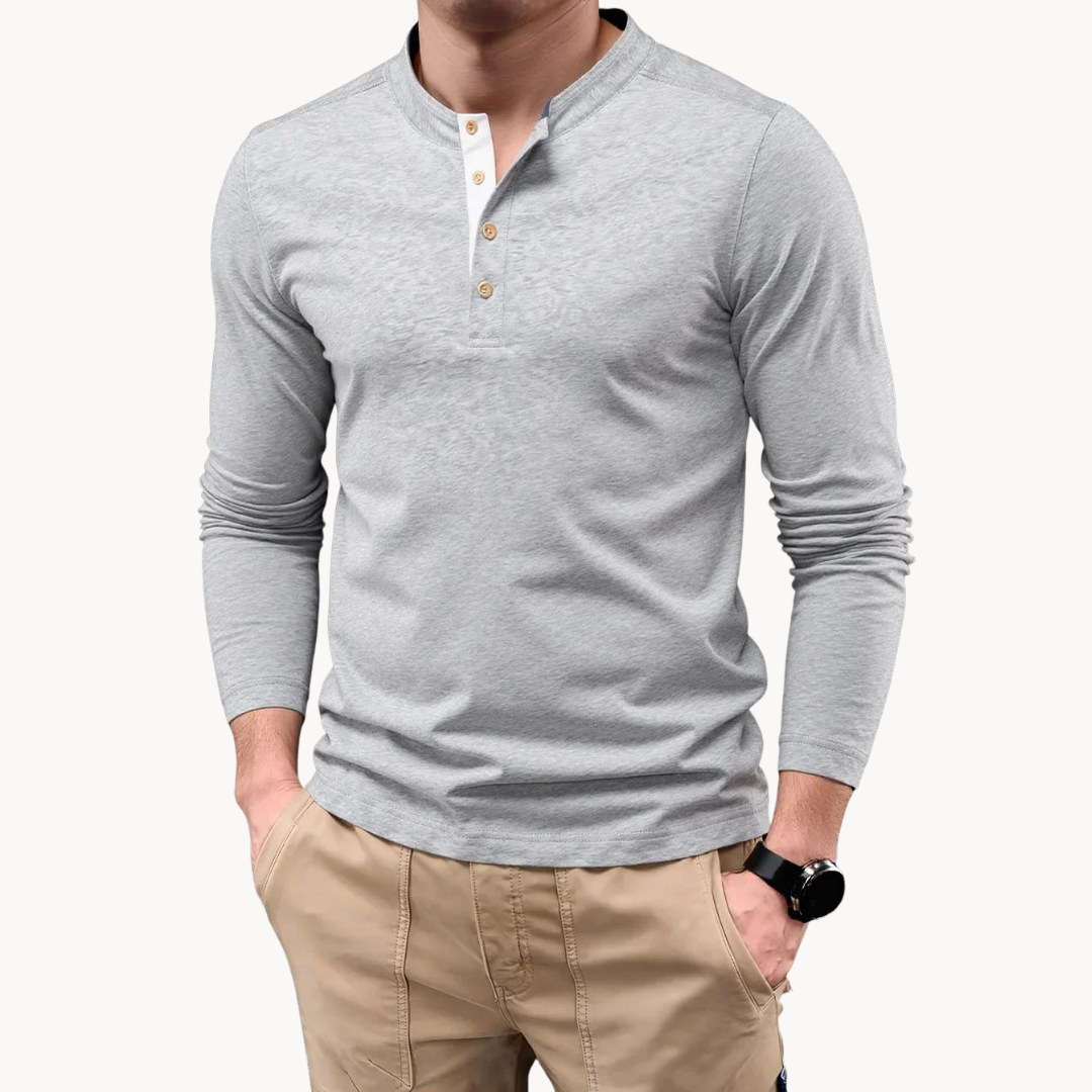 Men's Casual Henley Shirt with Button Neckline