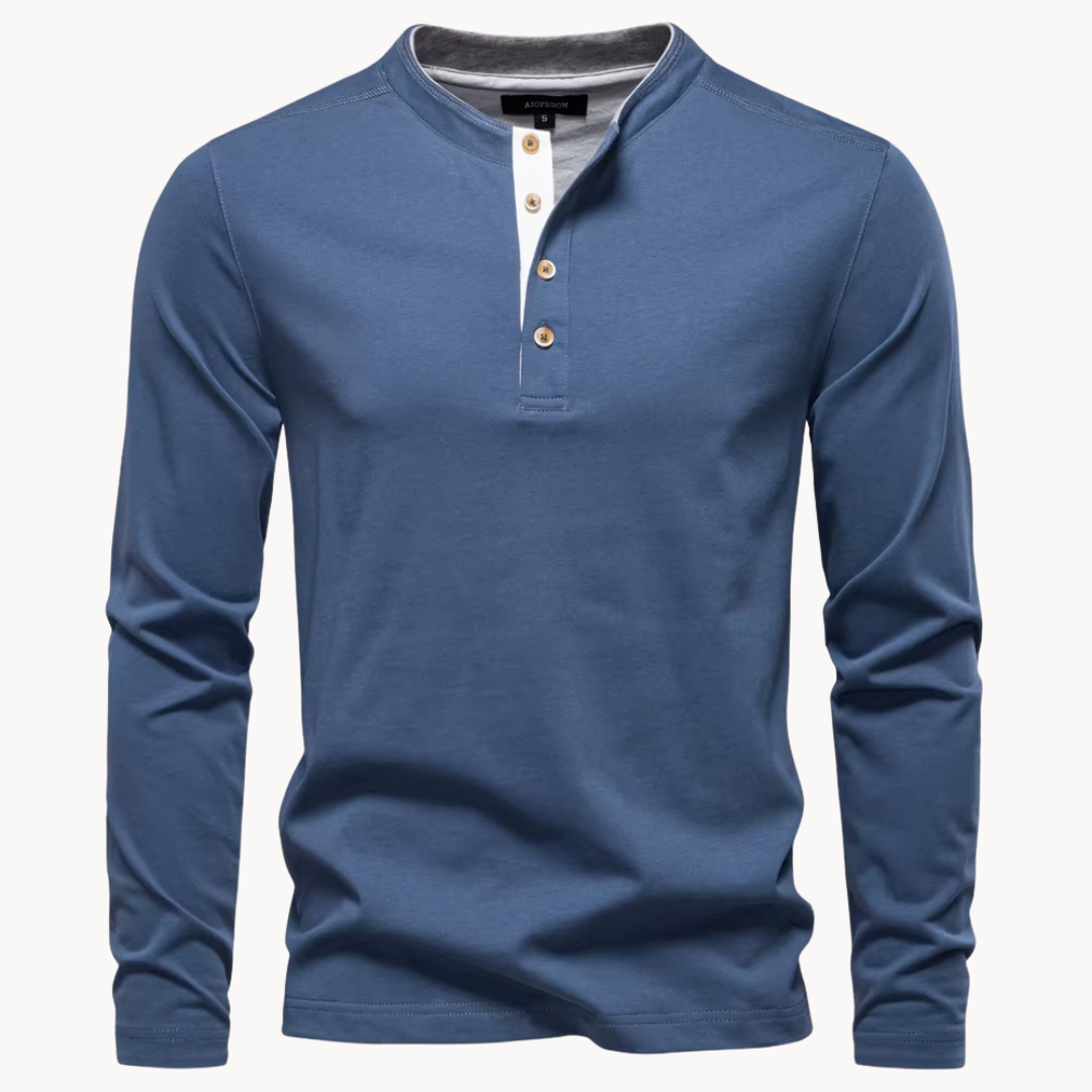 Men's Casual Henley Shirt with Button Neckline