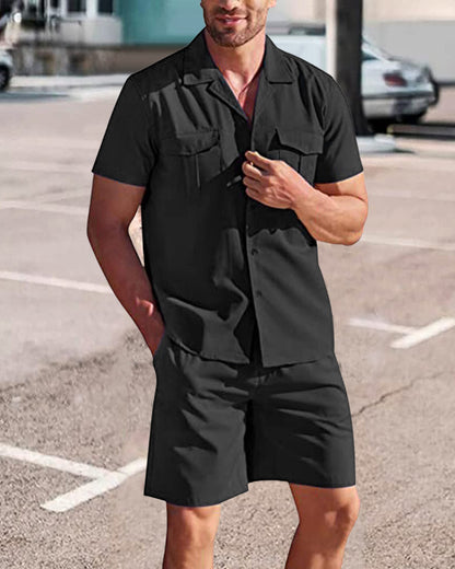 Men's Casual Linen Shirt and Shorts Set