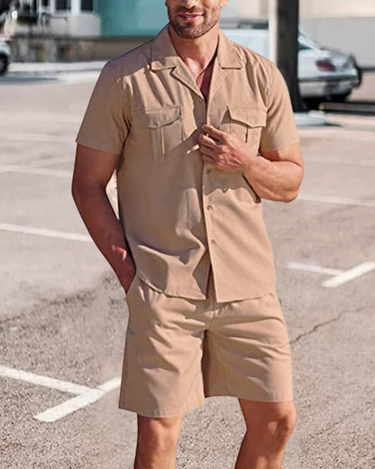 Men's Casual Linen Shirt and Shorts Set