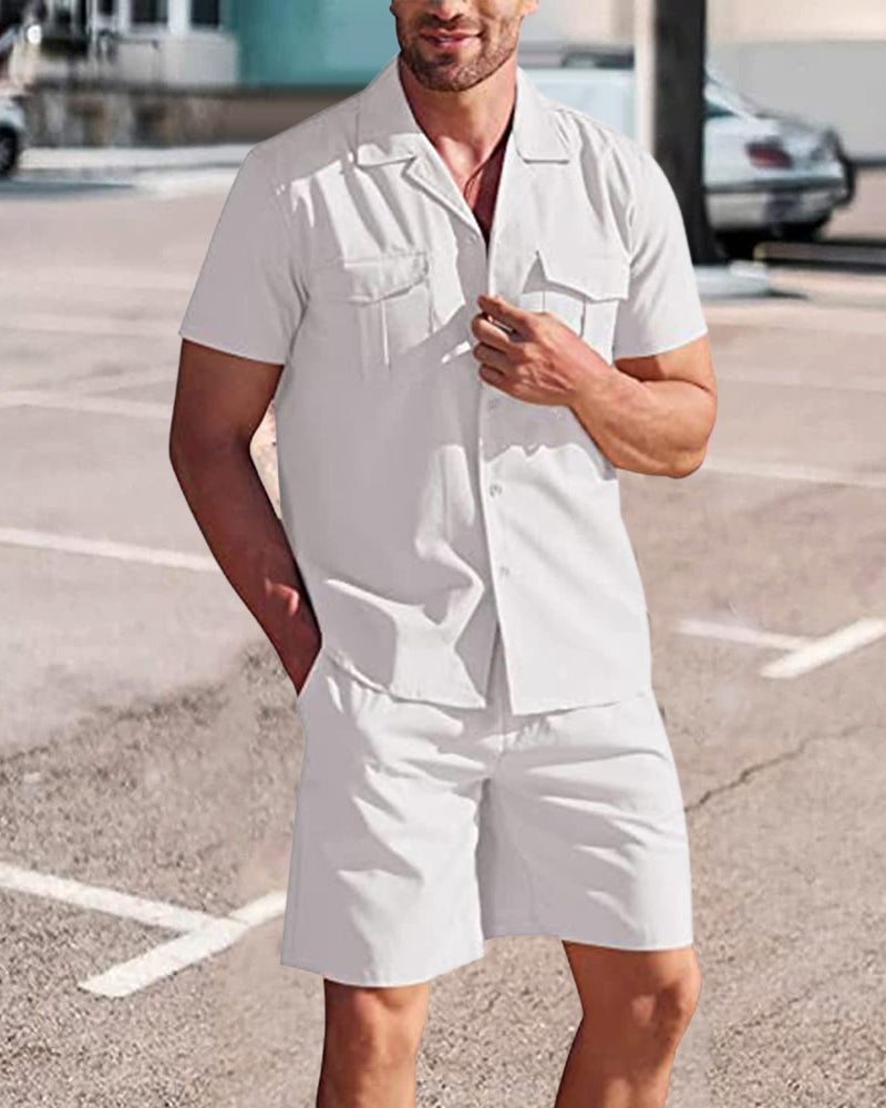 Men's Casual Linen Shirt and Shorts Set