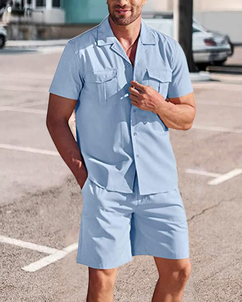 Men's Casual Linen Shirt and Shorts Set