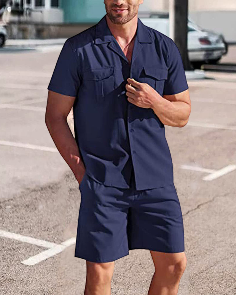 Men's Casual Linen Shirt and Shorts Set