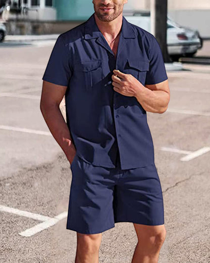 Men's Casual Linen Shirt and Shorts Set
