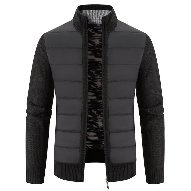 Men's Casual Padded Front Jacket with Knitted Sleeves